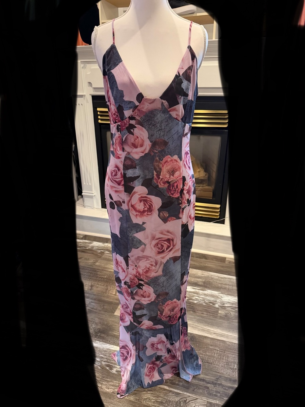 Fashion Nova Pink and Gray Floral Slip Maxi Dress